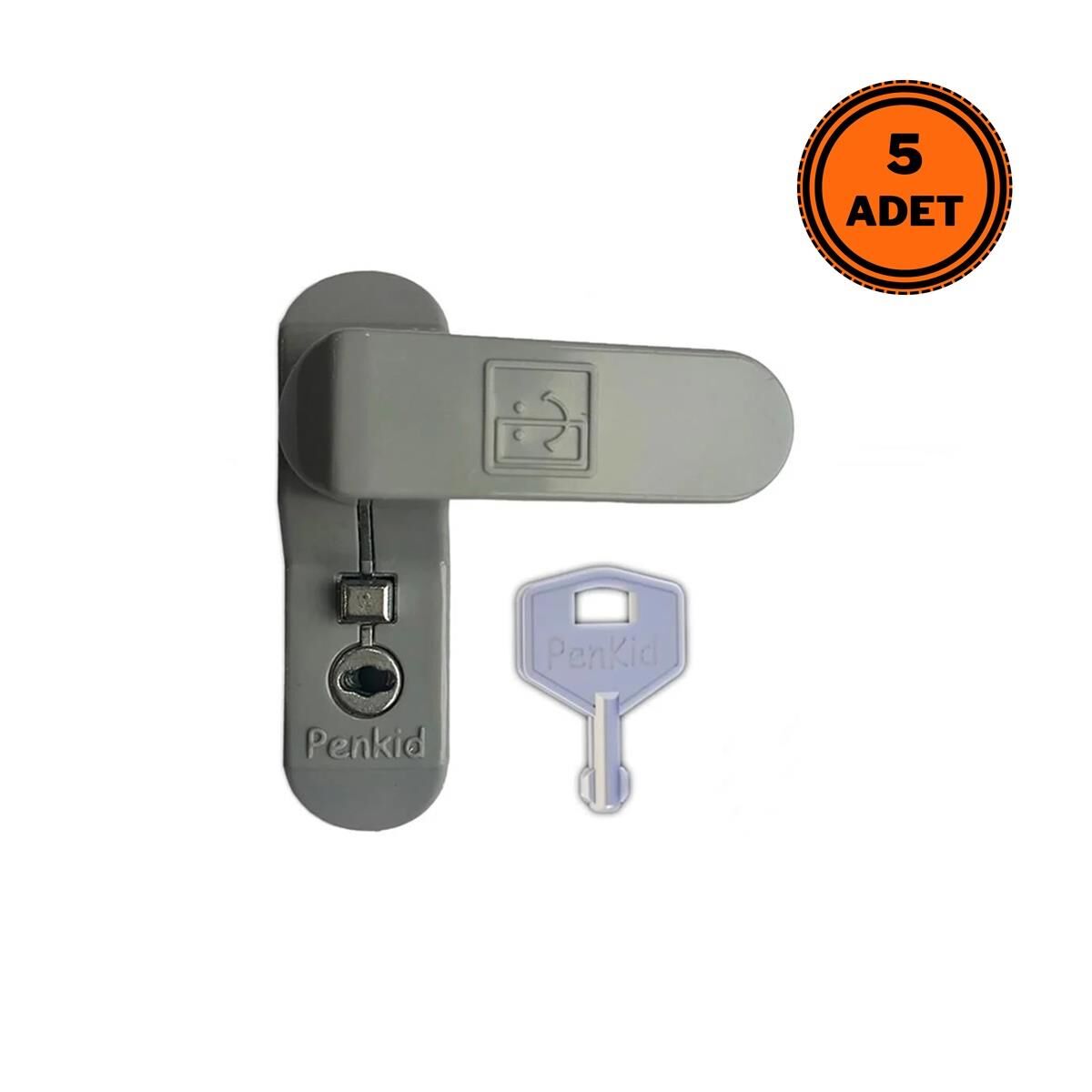 5 Adet Penkid Pvc Pencere Çocuk Emniyet Kilidi Anahtarlı Gri