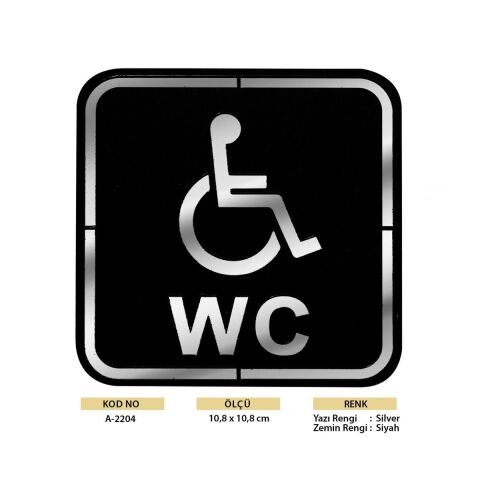 Abs Lüx Çift Katlı Yönlendirme Levhası Siyah-Gümüş Engelli Wc