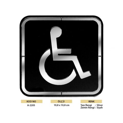 Abs Lüx Çift Katlı Yönlendirme Levhası Siyah-Gümüş Engelli Wc