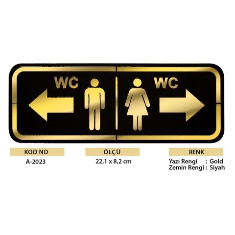 Abs Lüx Çift Katlı Yönlendirme Levhası Siyah-Altın Bay-Bayan Wc