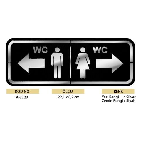 Abs Lüx Çift Katlı Yönlendirme Levhası Siyah-Gümüş Bay-Bayan Wc