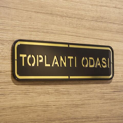 Abs Lüx Çift Katlı Yönlendirme Levhası Siyah-Altın Toplantı Odası