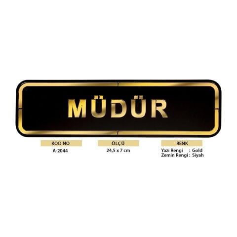 Abs Lüx Çift Katlı Yönlendirme Levhası Siyah-Altın Müdür