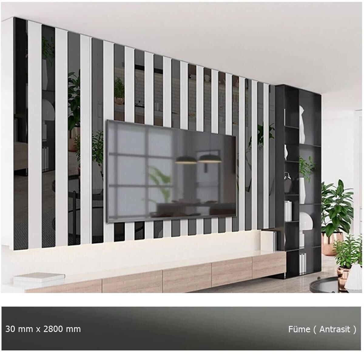 30 mm x 2800 mm Antrasit Sibu Aynalı Pleksi Şerit Mobilya Süsü