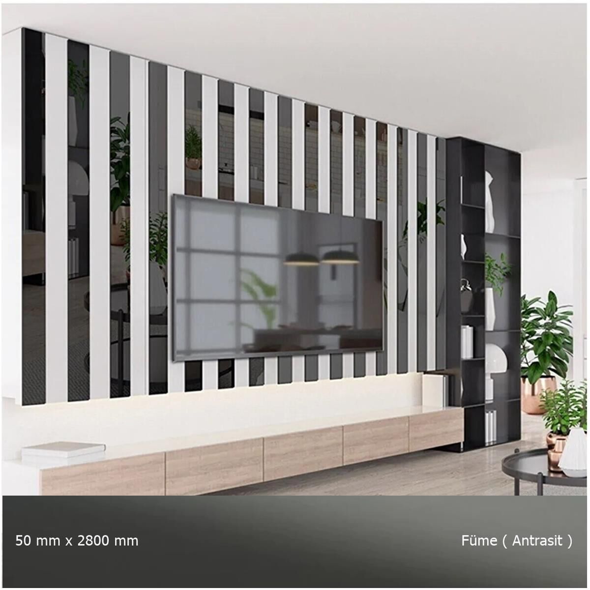 50 mm x 2800 mm Antrasit Sibu Aynalı Pleksi Şerit Mobilya Süsü