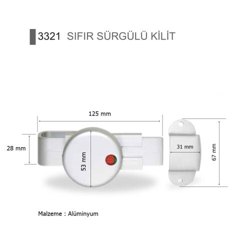 Islak Hacim 13 mm Kompakt Kabin Alm. Sıfır Sürgülü Kapı Kilidi