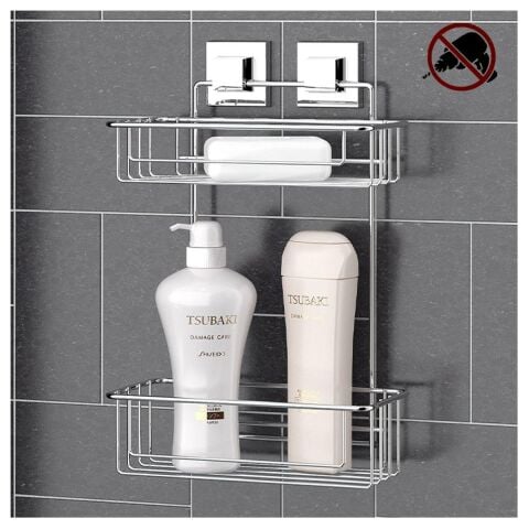 Tekno Tel EF-256 Yapışkanlı 2 Katlı Düz Banyo Rafı Krom