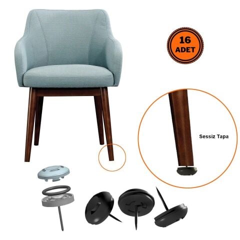 16 Adet Silentplug Sessiz Tapa Masa Sandalye Çivili Polygrid Siyah