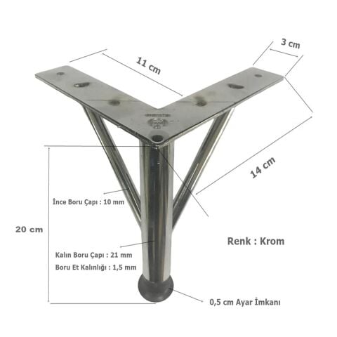 Firkete Ayak Metal 20 cm Krom Mobilya Koltuk Ayağı