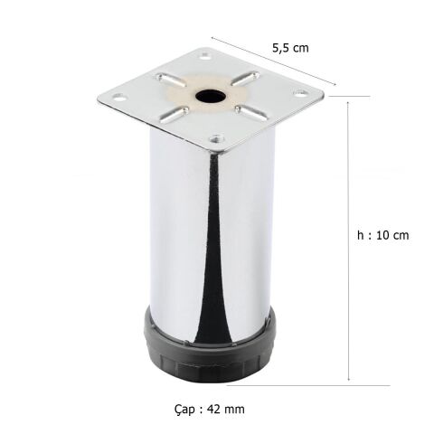 200 Adet Mobilya Ayağı Metal 10 cm Alttan Ayarlı 42 mm Krom