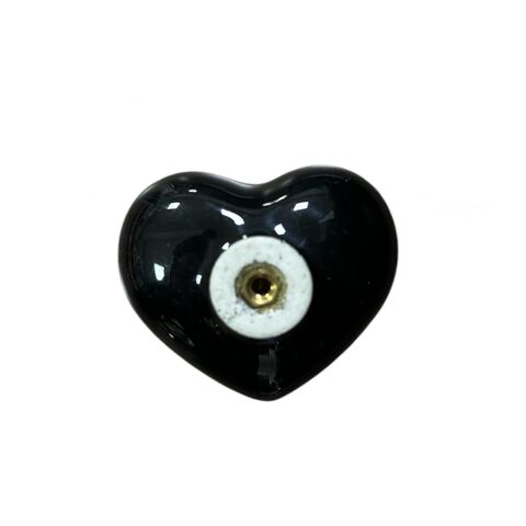 Tomurcuk Porselen Çocuk Odası Siyah Kalp Düğme Mobilya Kulp