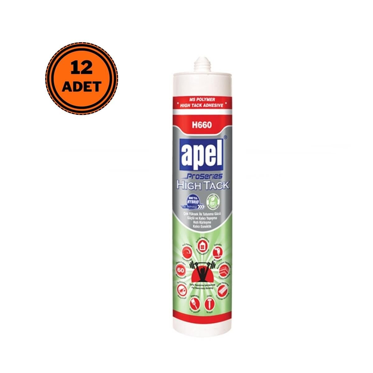 12 Adet Apel High Tack Montaj Yapıştırıcı Korniş Yapıştırıcısı 290 ml Beyaz
