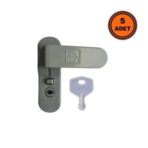 5 Adet Penkid Pvc Pencere Çocuk Emniyet Kilidi Anahtarlı Gri