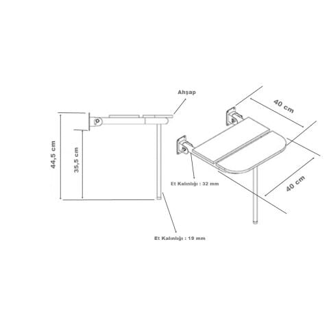 Tema Paslanmaz Engelli Banyo Duş Oturağı Katlanır Ahşap Oturaklı