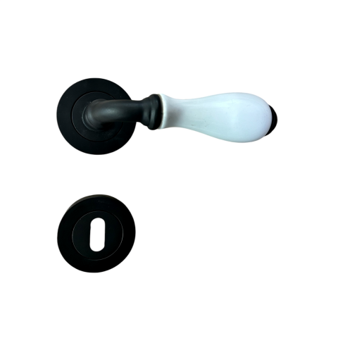 Dooraks Rozetli Porselen Kapı Kolu Mat Siyah Oda