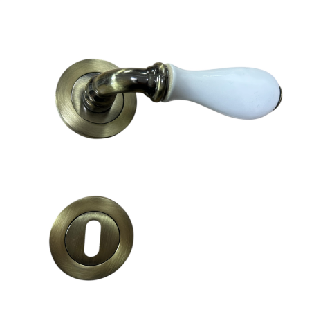 Dooraks Rozetli Porselen Kapı Kolu Antik Sarı Oda