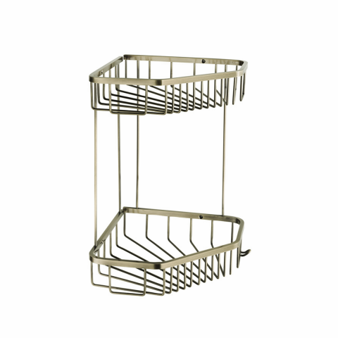 Tema Elmas 2 Katlı Köşelik Banyo Rafı Şampuanlık Antik Prinç