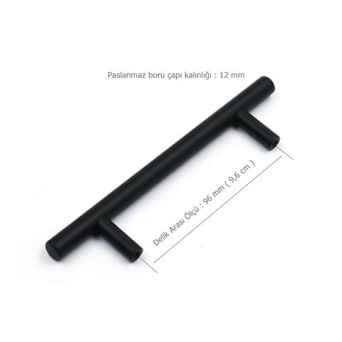 Alüminyum Paslanmaz Mat Siyah 96 mm Mobilya Kulp Çap :12 mm