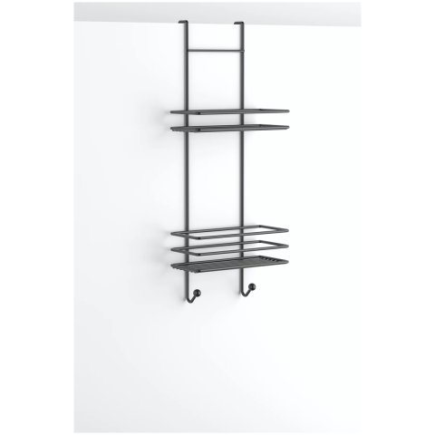 Tekno Tel LM-065 Asmalı 2 Katlı Düz Banyo Duşakabin Rafı Siyah