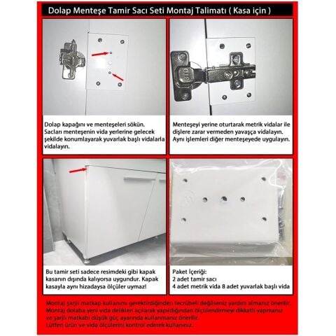 Dolap Menteşe Tamir Sacı Seti Kasa Kısmı İçin 2 li
