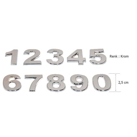 Yapışkanlı Plastik Rakam Posta Kutuları Için 2,5 cm Krom