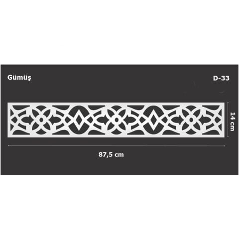 D-33 Gümüş 87,5 x 14 cm Sibu Aynalı Pleksi Mobilya Dolap Süsü