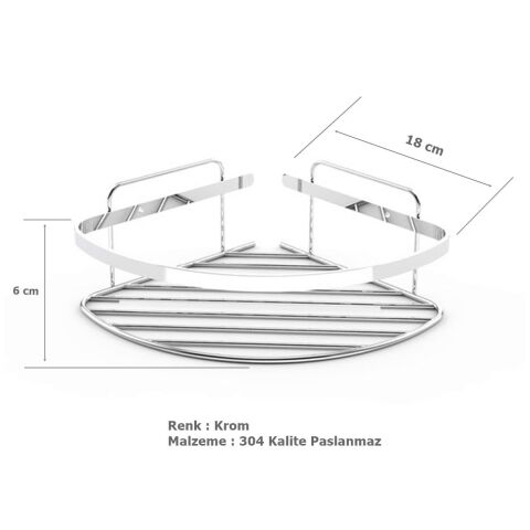 Tema Tek Katlı Köşelik Banyo Rafı Şampuanlık Krom Paslanmaz