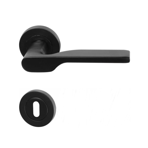 Hira Eda Alüminyum Yuvarlak Rozetli Kapı Kolu Mat Siyah Oda