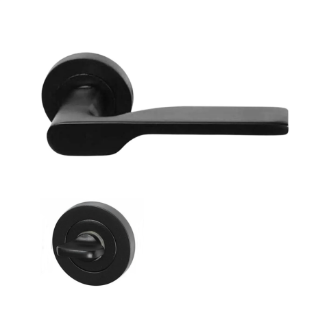 Hira Eda Alüminyum Yuvarlak Rozetli Kapı Kolu Mat Siyah Wc