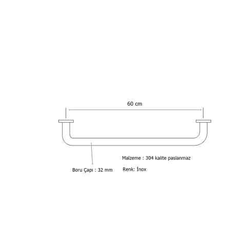 Tema Yaşlı Engelli Çap: 32 mm Tutunma Barı 60 cm Paslanmaz