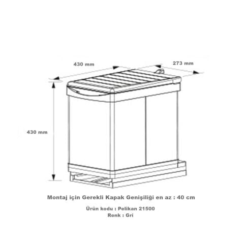 Pelikan 21500 Raylı Dolap İçi Çöp Kovası 20+1 LT
