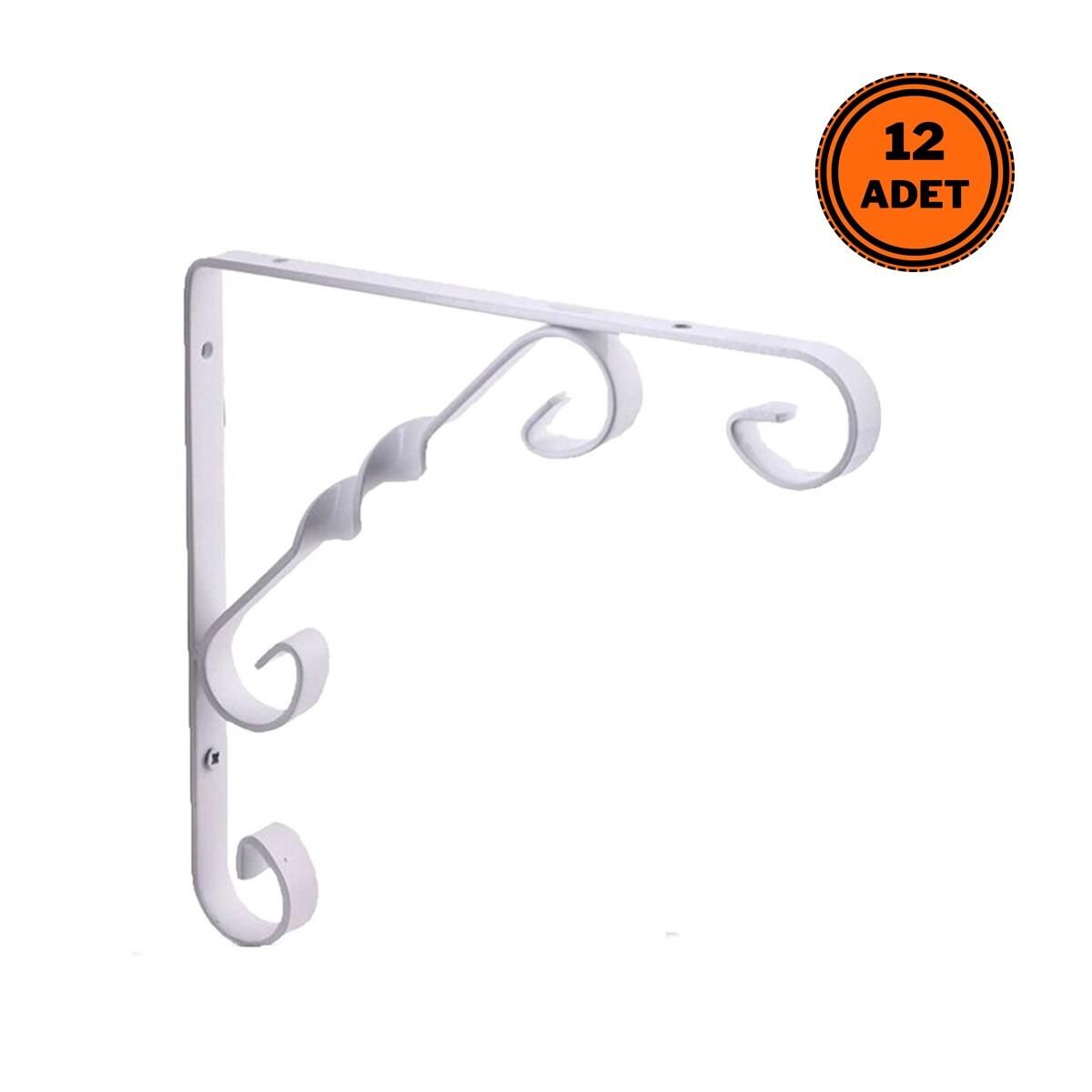 12 Adet Burgulu 20 x 25 cm Dekoratif Raf Altı Ayağı Konsol Beyaz