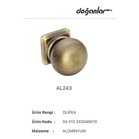 Doğanlar AL-243 Mobilya Kulp Tek Vidalı Düğme Olifka Antik Sarı