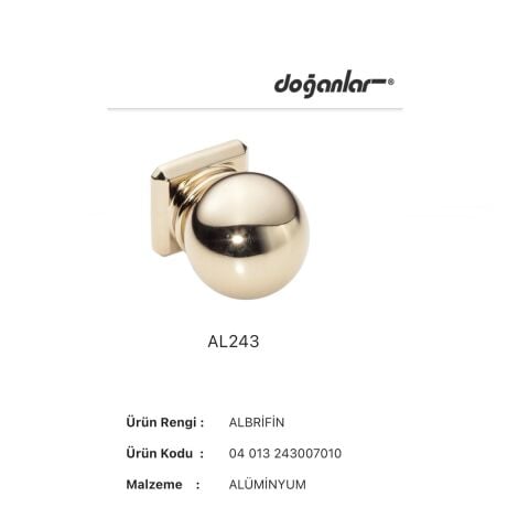 Doğanlar AL-243 Mobilya Kulp Tek Vidalı Düğme Albrifin