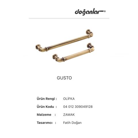 Doğanlar Gusto 128 mm Mobilya Kulp Olifka Antik Sarı