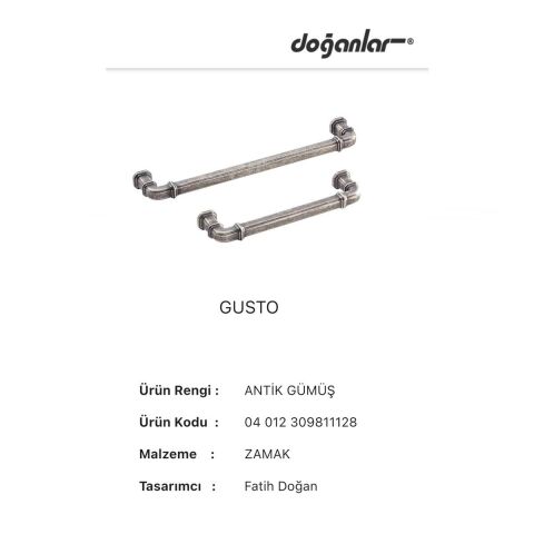 Doğanlar Gusto 192 mm Mobilya Kulp Antik Gümüş