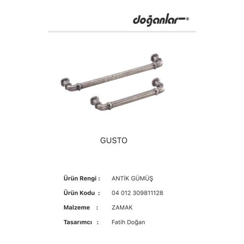 Doğanlar Gusto 192 mm Mobilya Kulp Antik Gümüş