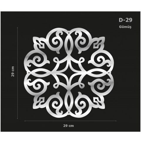 D-29 Gümüş 29 x 29 cm Sibu Aynalı Pleksi Mobilya Dolap Süsü