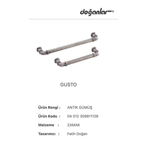 Doğanlar Gusto 128 mm Mobilya Kulp Antik Gümüş