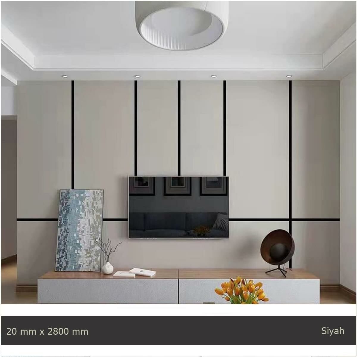 20 mm x 2800 mm Siyah Sibu Aynalı Pleksi Şerit Mobilya Süsü