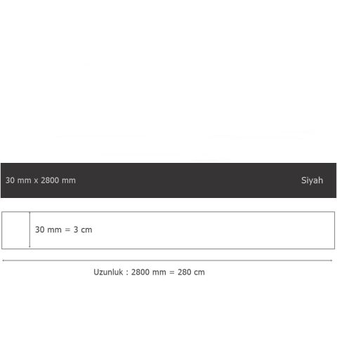 30 mm x 2800 mm Siyah Sibu Aynalı Pleksi Şerit Mobilya Süsü