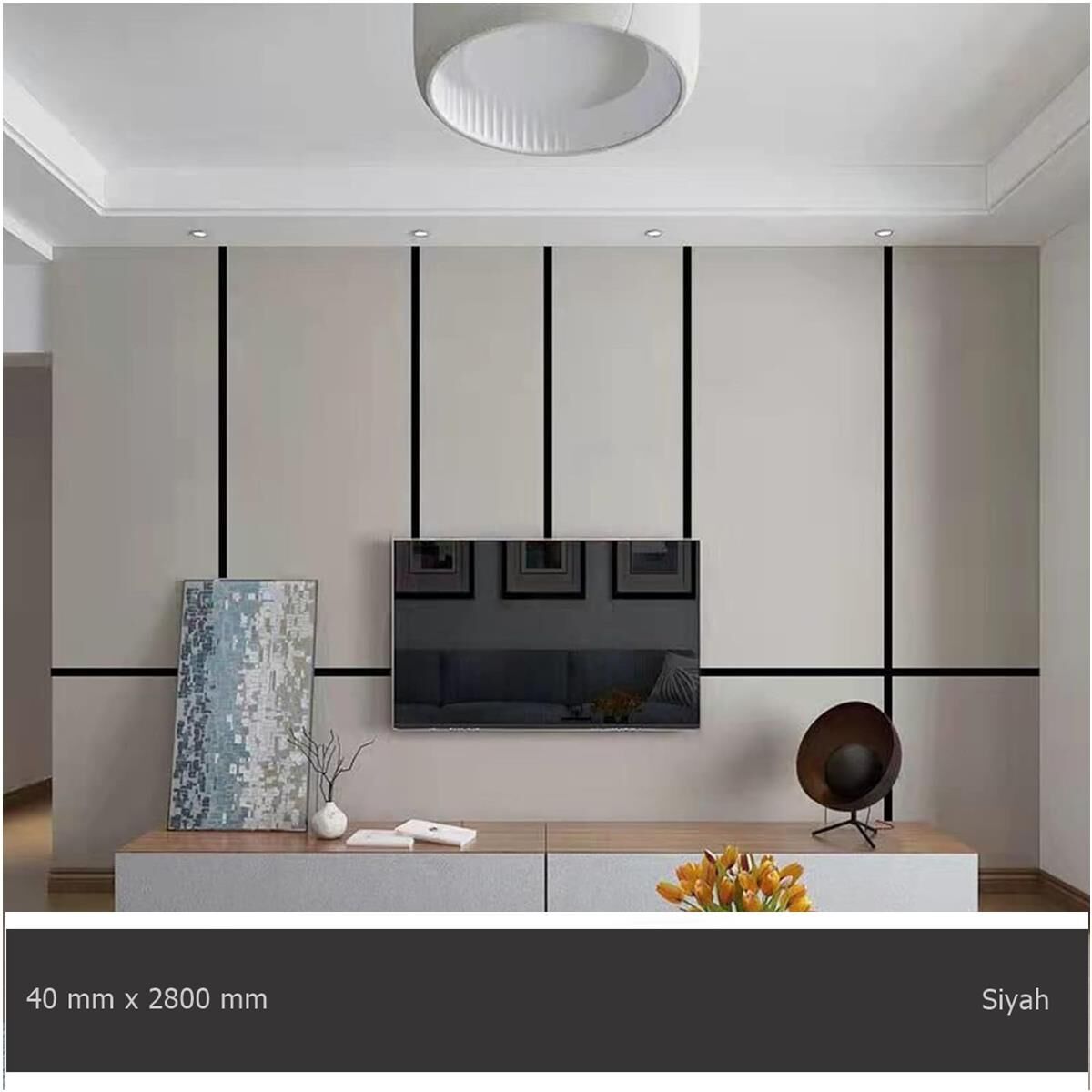 40 mm x 2800 mm Siyah Sibu Aynalı Pleksi Şerit Mobilya Süsü