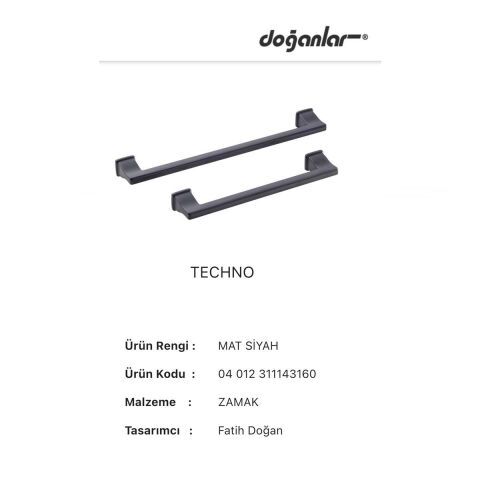 Doğanlar Techno 224 mm Mobilya Kulp Mat Siyah
