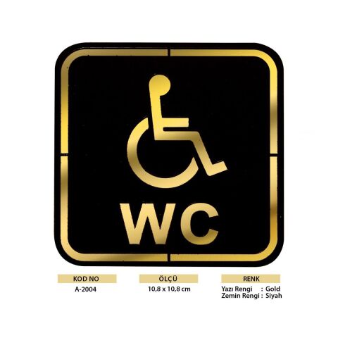 Abs Lüx Çift Katlı Yönlendirme Levhası Siyah-Altın Engelli Wc