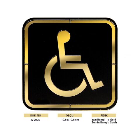 Abs Lüx Çift Katlı Yönlendirme Levhası Siyah-Altın Engelli