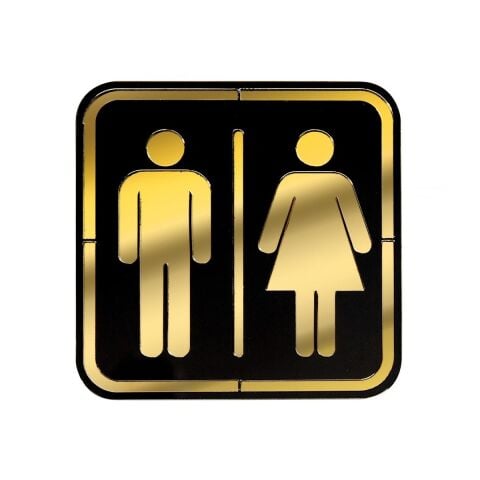 Abs Lüx Çift Katlı Yönlendirme Levhası Siyah-Altın Bay-Bayan Wc