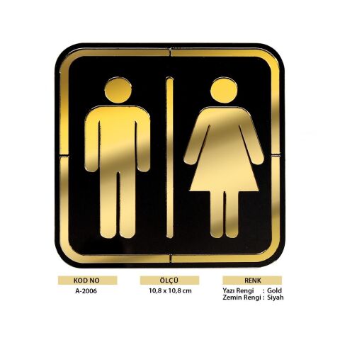 Abs Lüx Çift Katlı Yönlendirme Levhası Siyah-Altın Bay-Bayan Wc