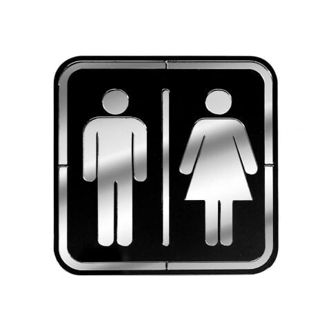 Abs Lüx Çift Katlı Yönlendirme Levhası Siyah-Gümüş Bay-Bayan Wc