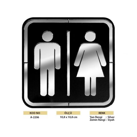Abs Lüx Çift Katlı Yönlendirme Levhası Siyah-Gümüş Bay-Bayan Wc