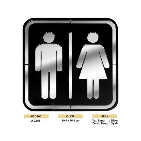 Abs Lüx Çift Katlı Yönlendirme Levhası Siyah-Gümüş Bay-Bayan Wc